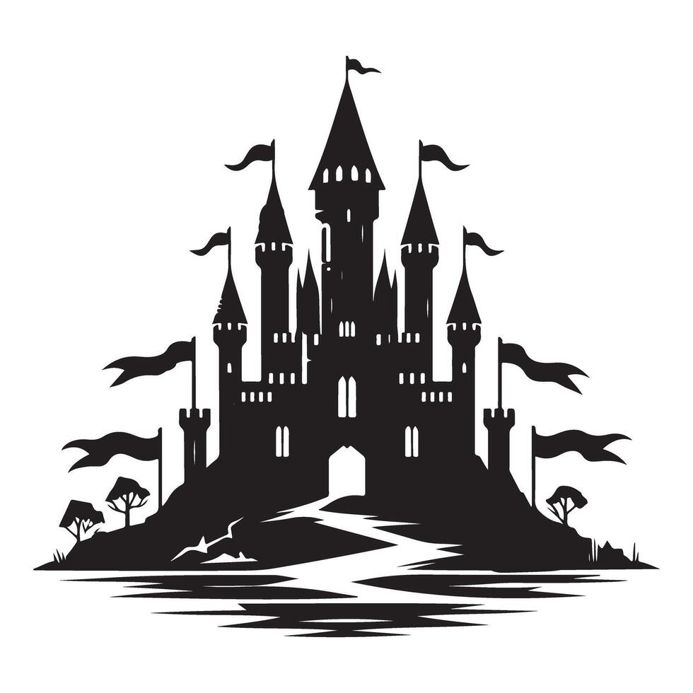 Silhouette of medieval castle design graphic art kingdom defense vector