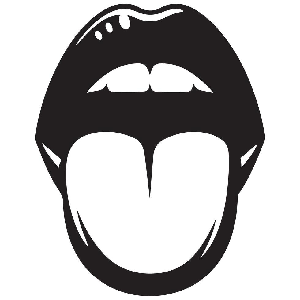 Bold silhouette illustration of open mouth and tongue for edgy design vector