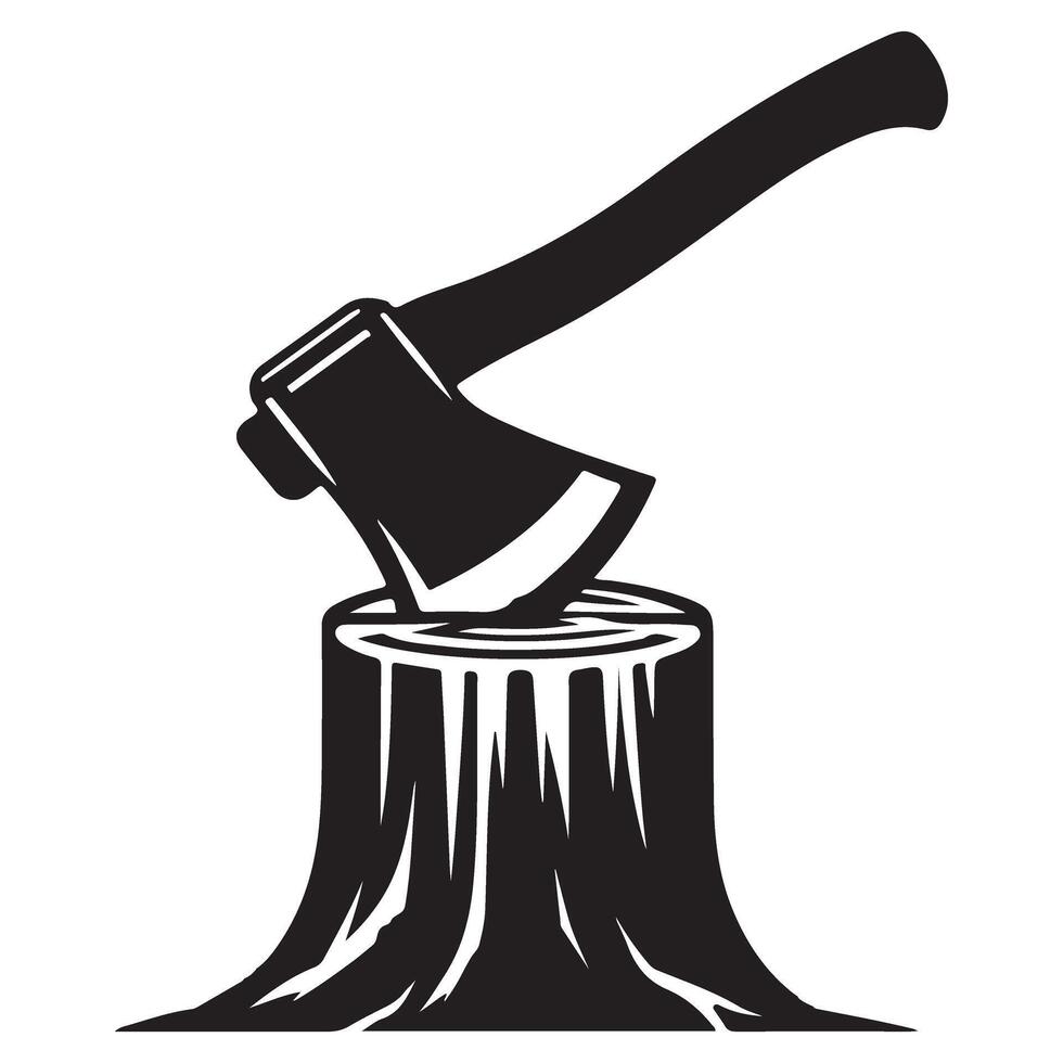 Axe Chopping Wood Log Silhouette for Lumber Industry Theme vector