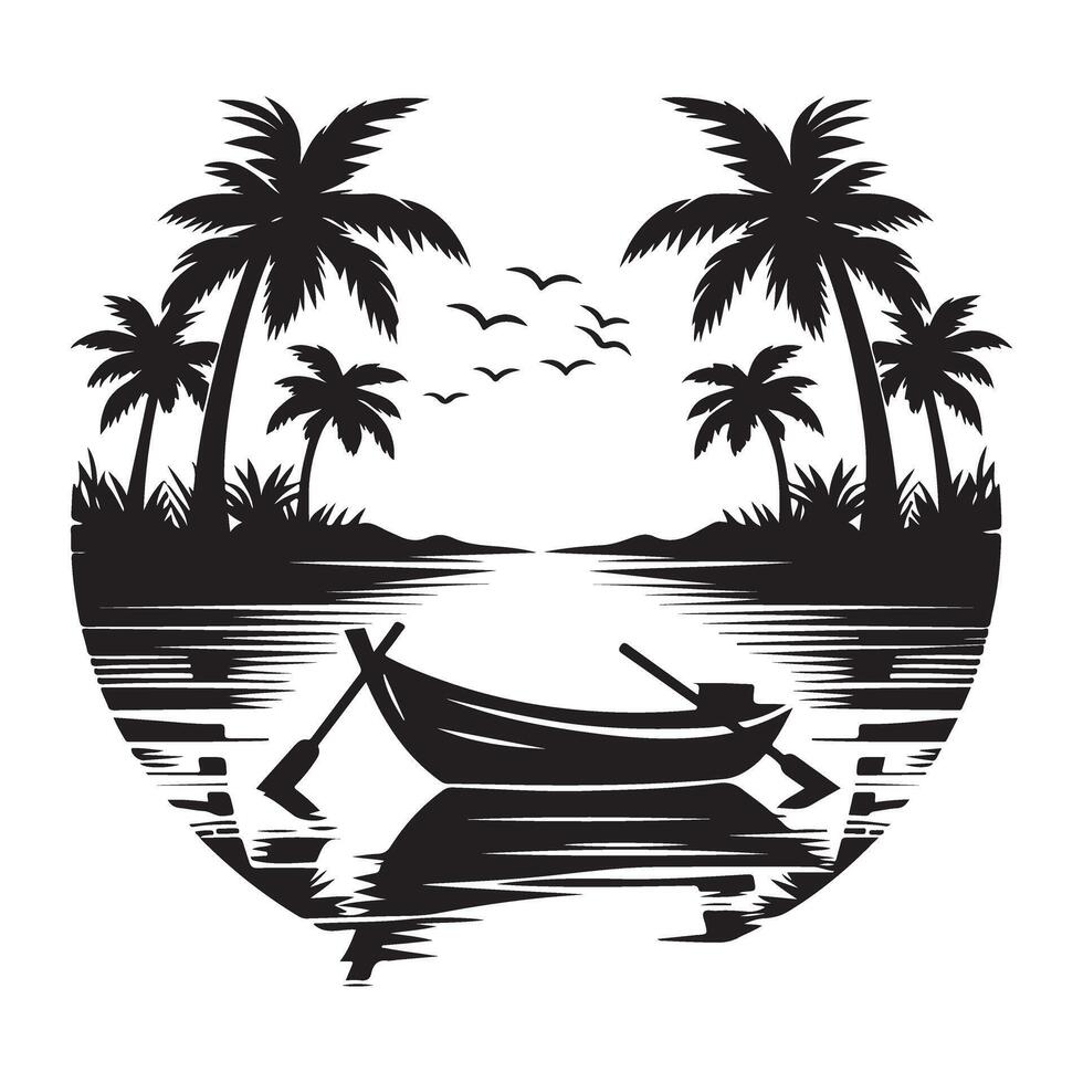 Tropical boat silhouette peaceful scene of calm waters getaway vector