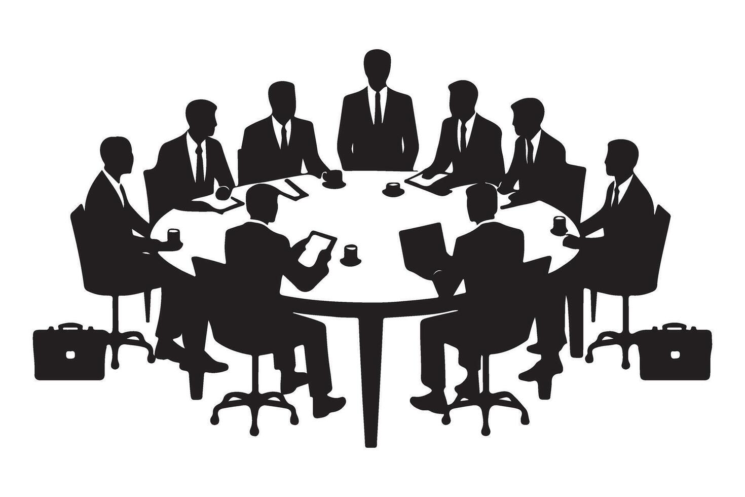 Business Meeting Silhouette Executives Around Conference Table Illustration vector