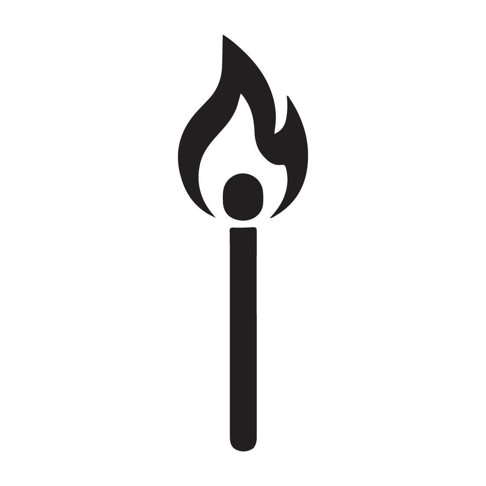 Burning Matchstick Silhouette Art with Flame Illustration vector
