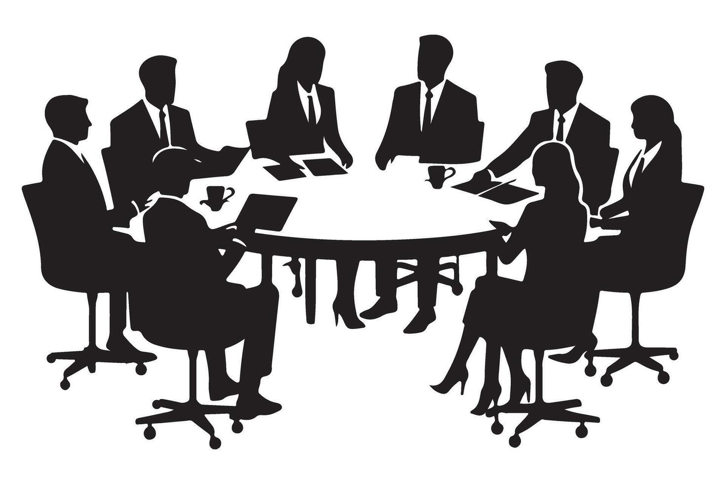 Silhouette Illustration of Business Meeting Around Round Table Discussions vector