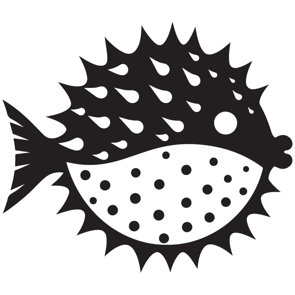 Spiky Pufferfish Silhouette Graphic Sea Animal Black Design vector