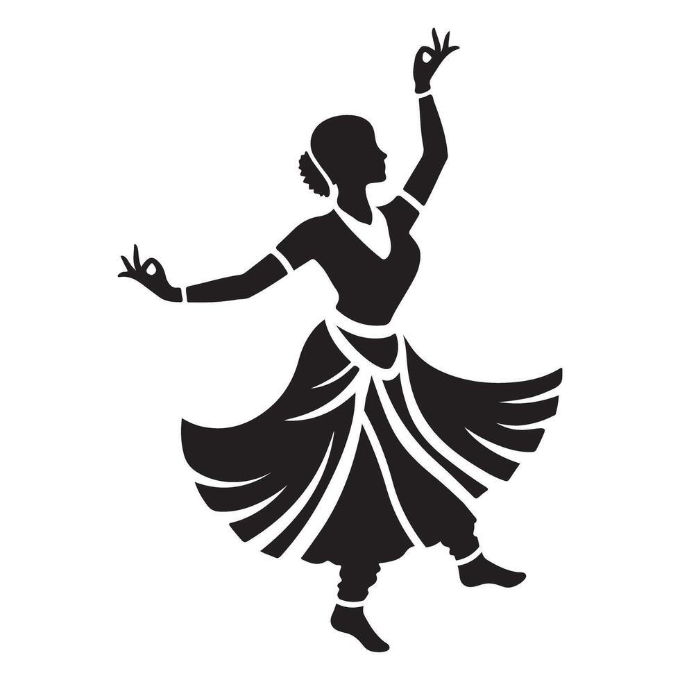 Beautiful Bharatanatyam Dancer Silhouette Art for Design Projects vector