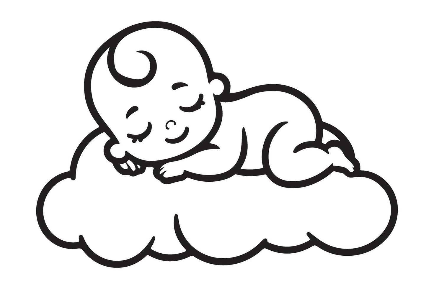 Sleeping Baby Silhouette Illustration Lying on a Cloud Sweet Dreams vector