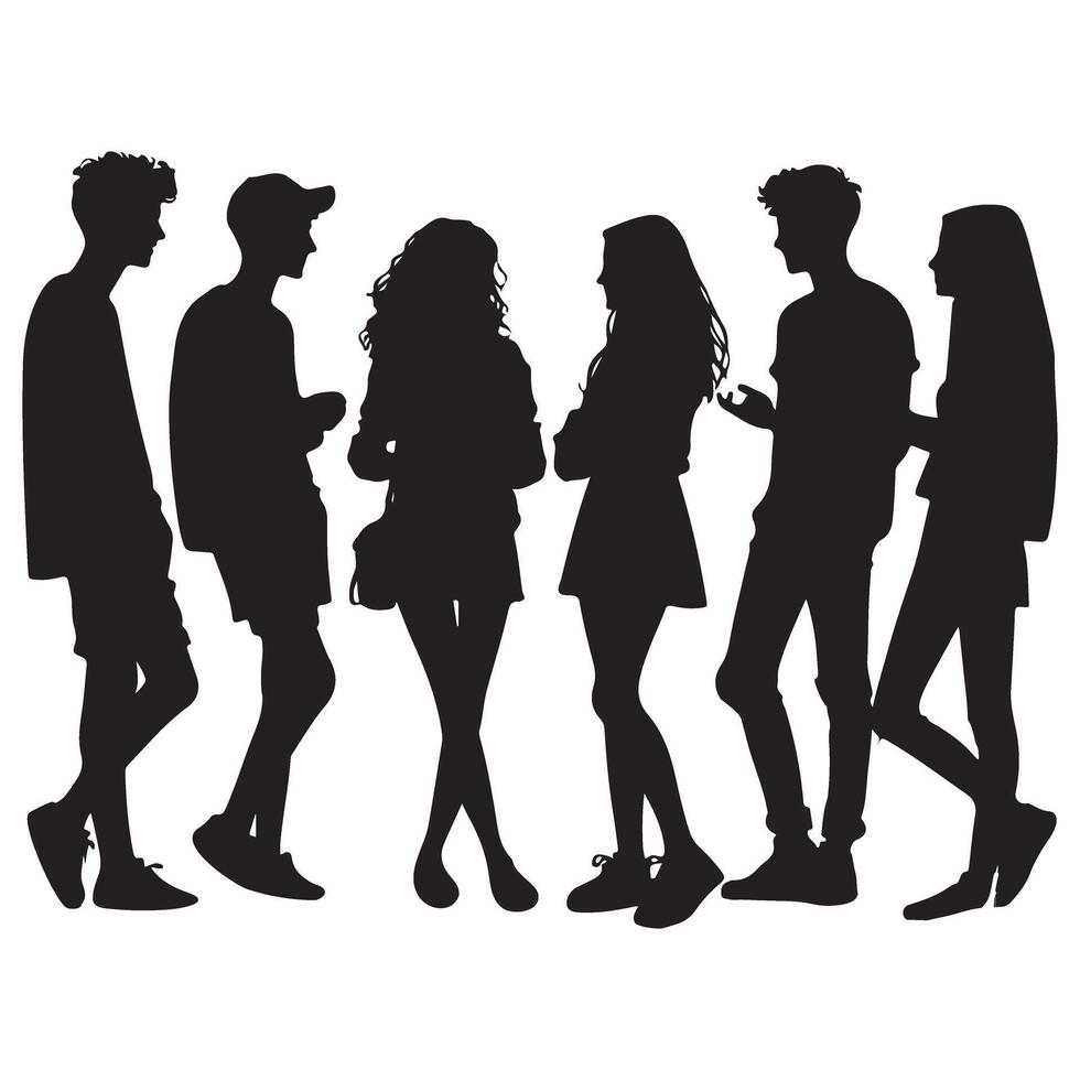 Silhouette Diverse Group of Young People Gathering Illustration vector