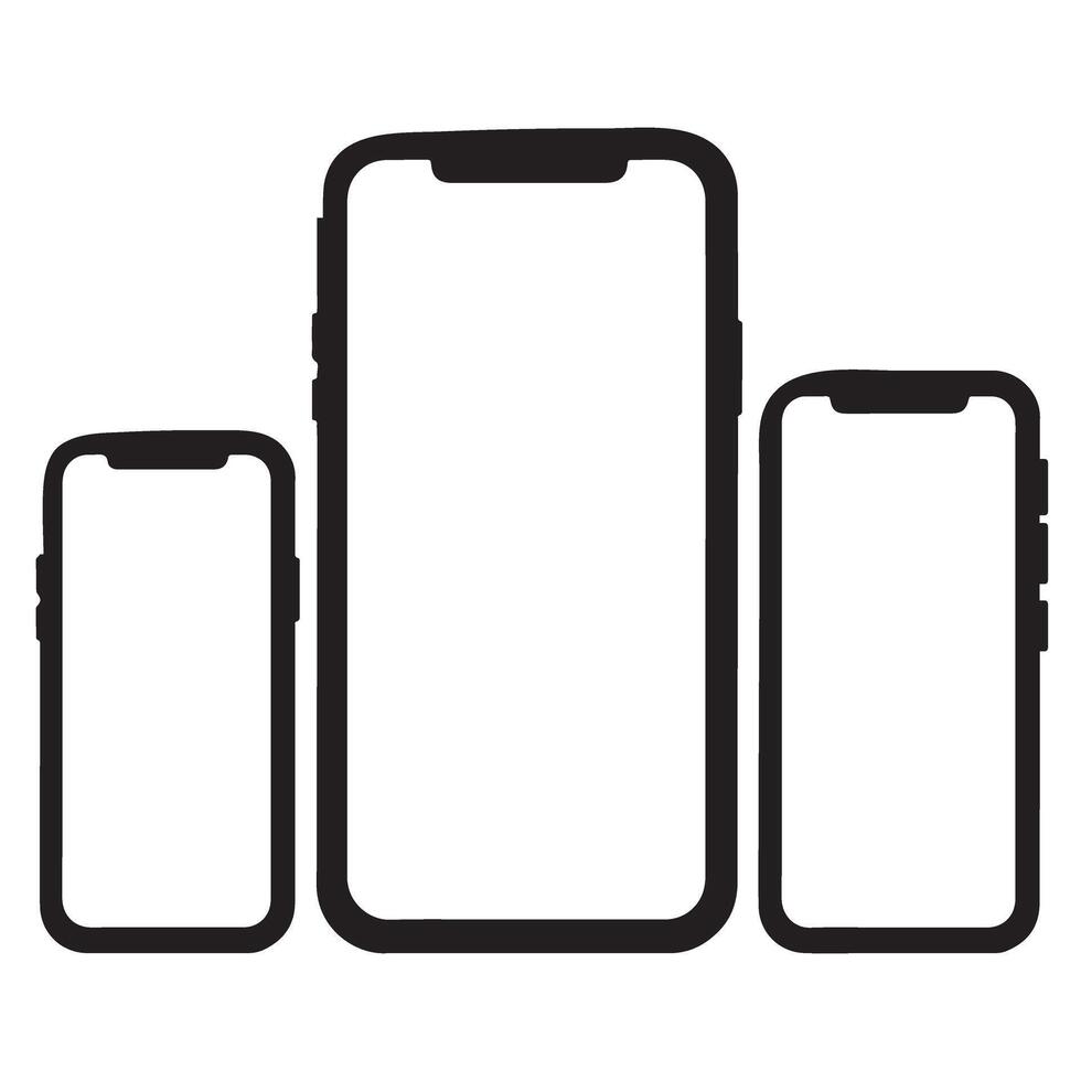 Modern Smartphones Group Black Outline Design Illustration Resource vector
