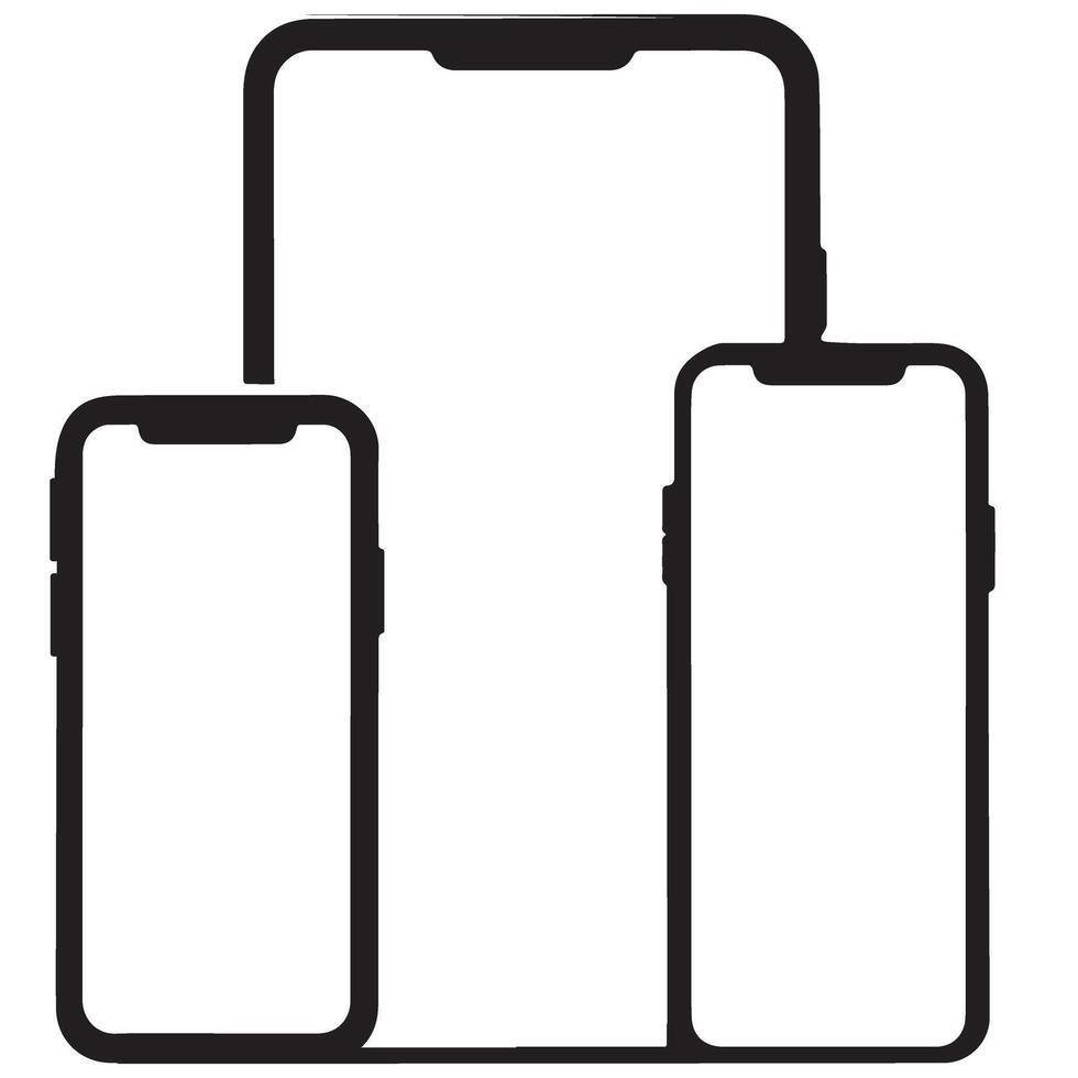 Contemporary Smartphones Group Black Outline Design Visual Asset vector