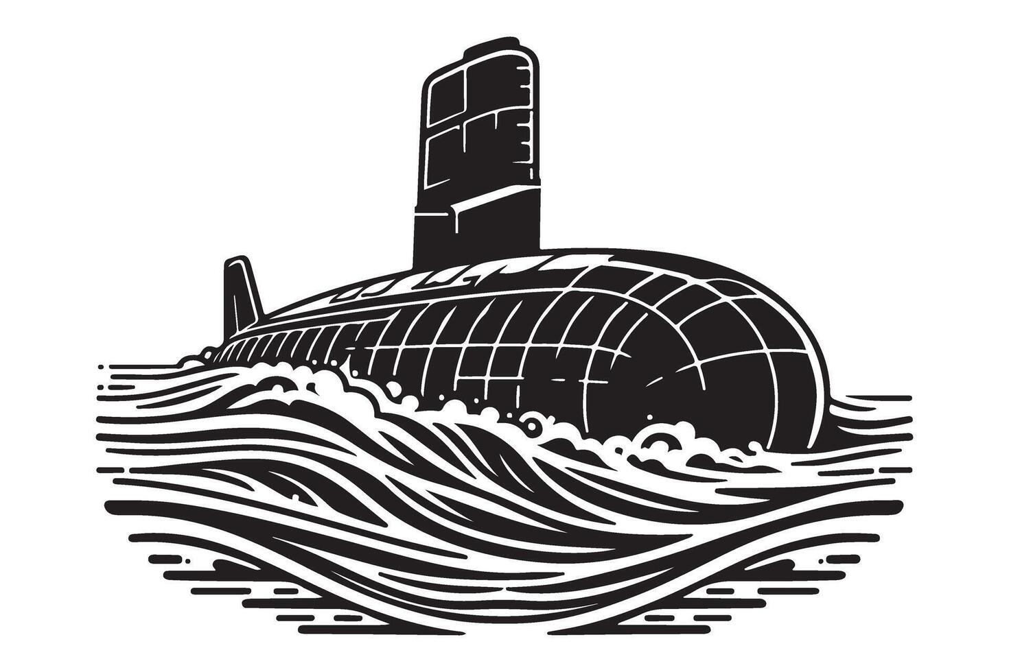 Detailed Submarine Silhouette Illustration Navigating Ocean Waters vector