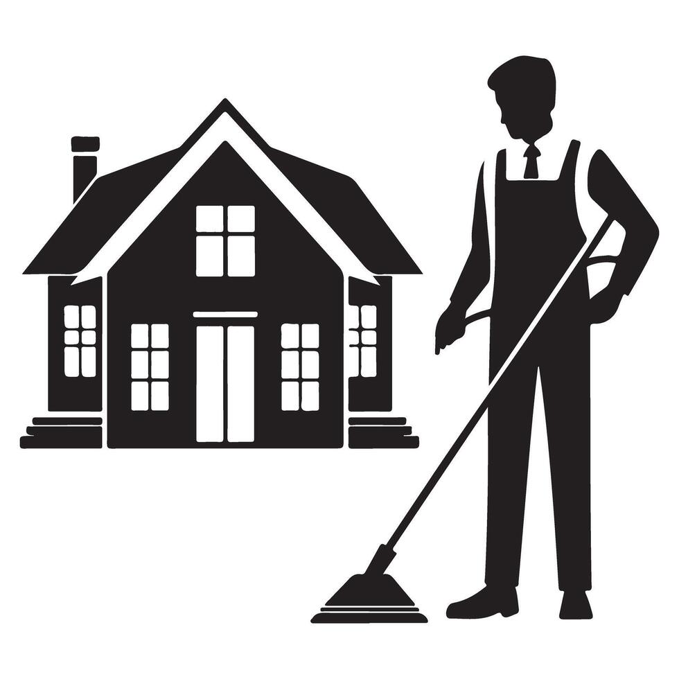 Silhouette Man Cleaning House Illustration for Janitorial Services vector