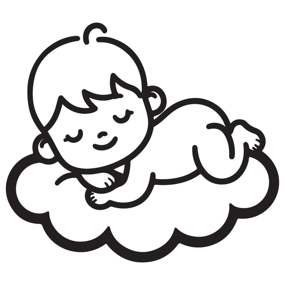 Cute Sleeping Baby on Cloud Art Illustration for Dreamy Concepts vector