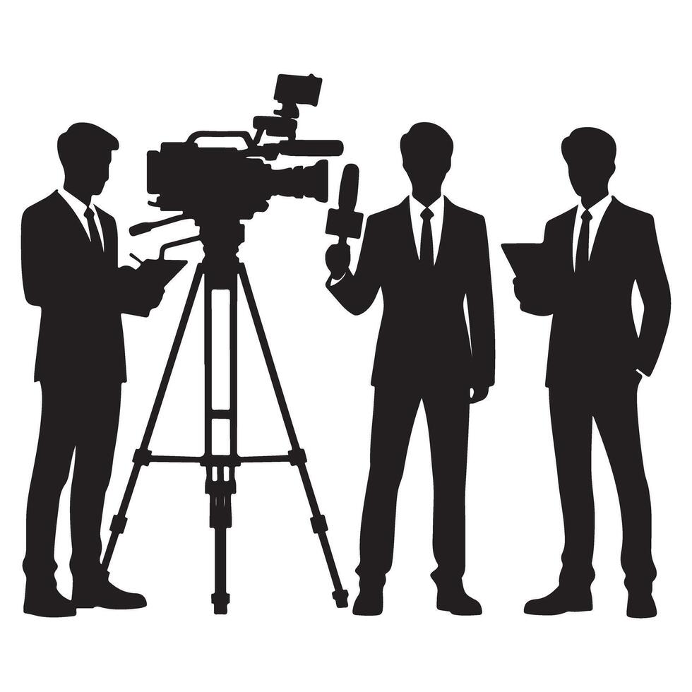 News Crew with Camera and Microphone Illustration Artwork vector