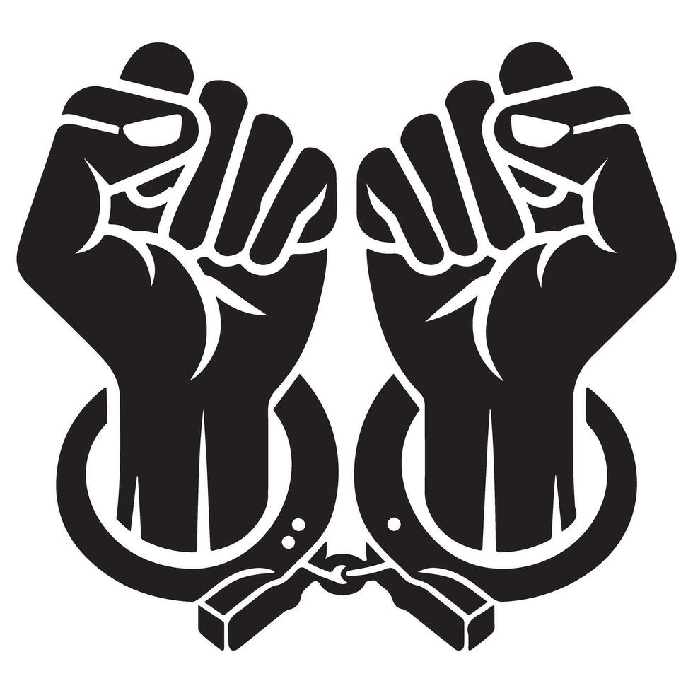 Fists With Handcuffs Silhouette Illustration For Justice and Freedom vector