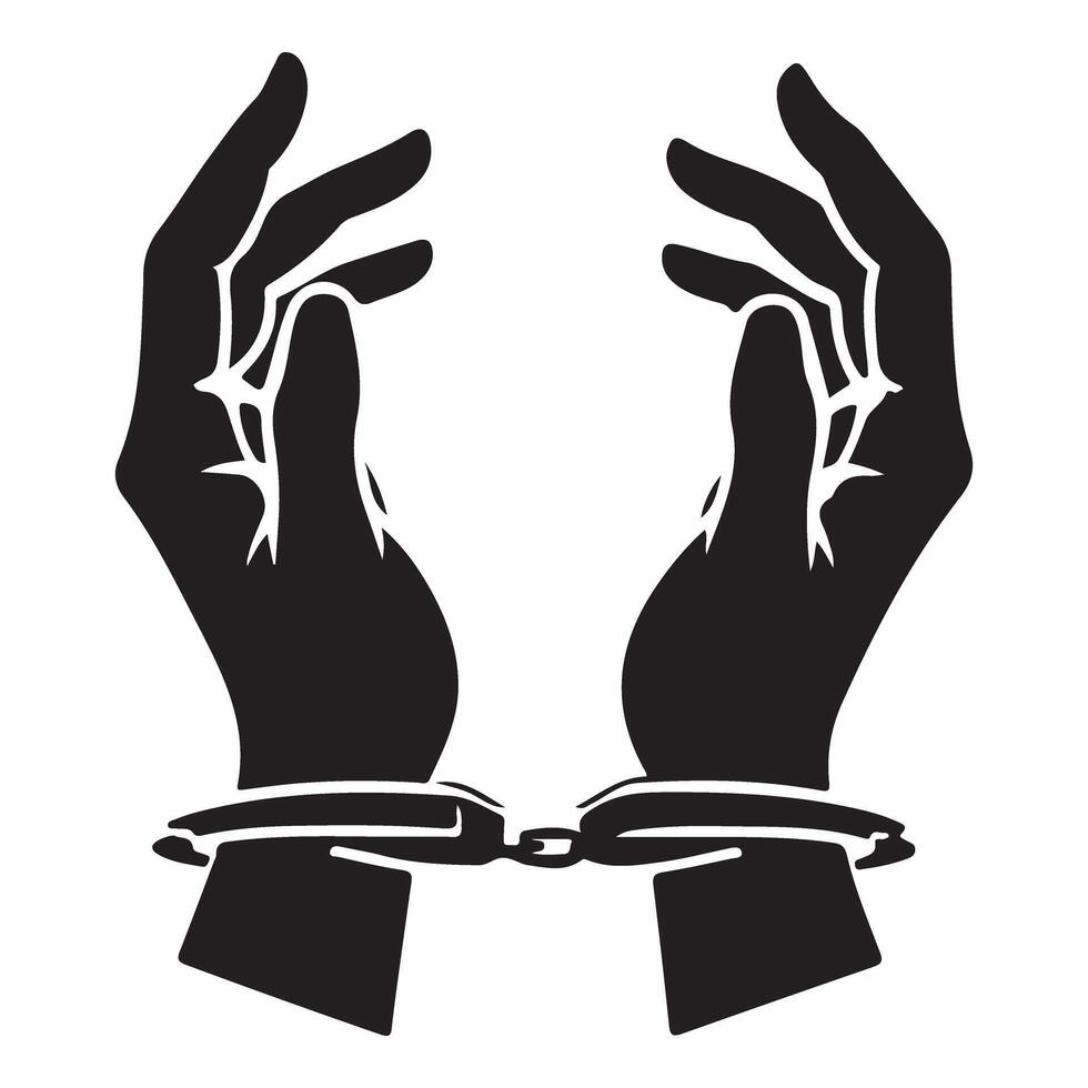 Handcuffed Hands Silhouette Illustration Symbolizing Confinement and Restriction vector