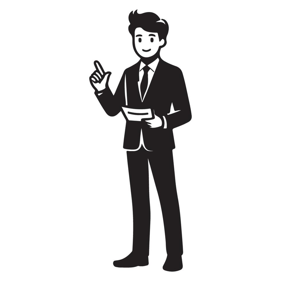 Confident Businessman Giving Presentation Illustration with Important Insights vector