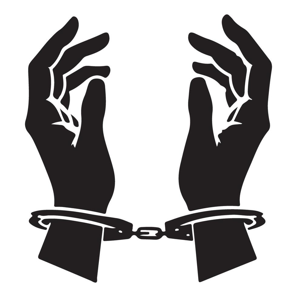 Silhouette of Hands in Handcuffs Symbolizing Crime and Justice vector