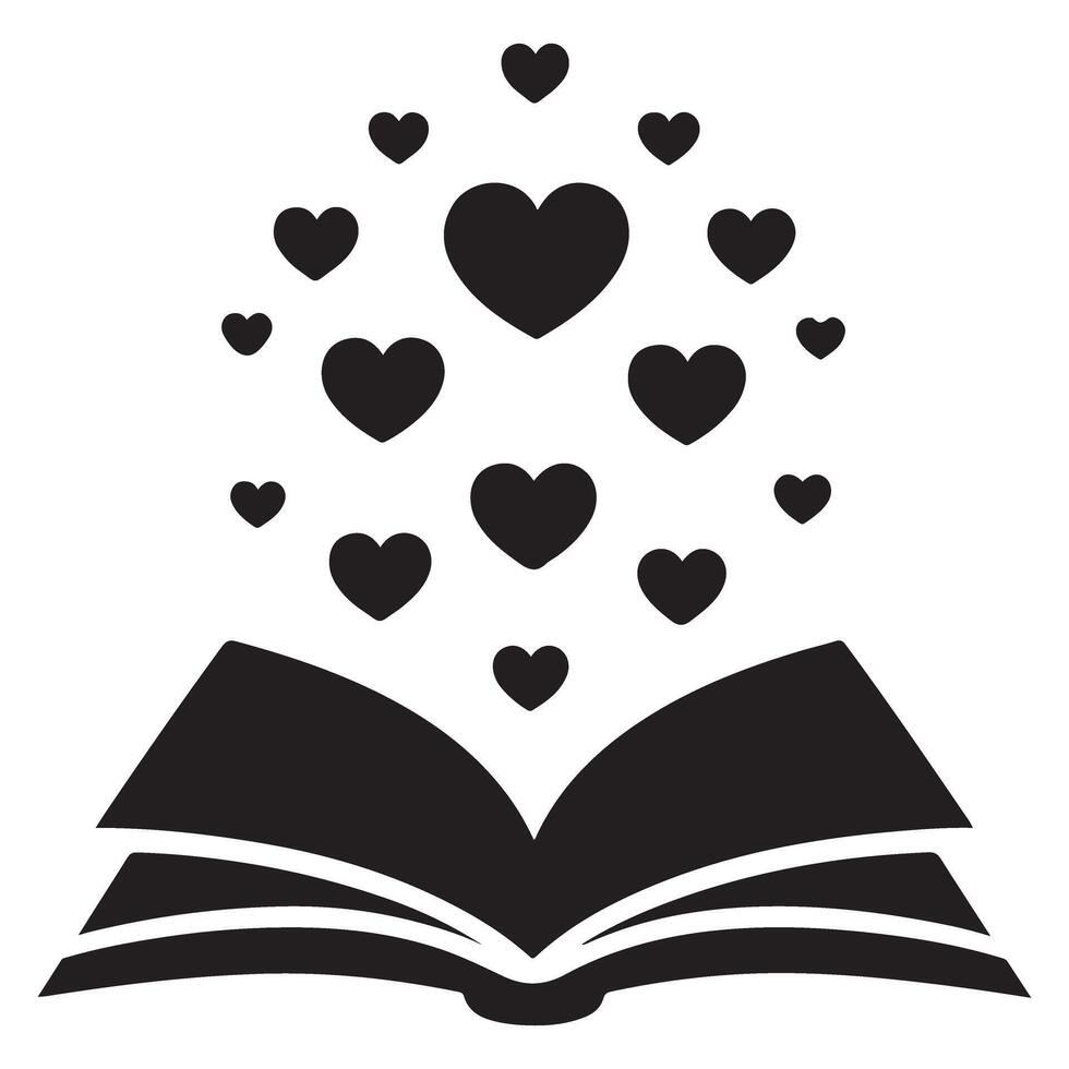 Open Book with Hearts Floating Upward Graphic Illustration vector