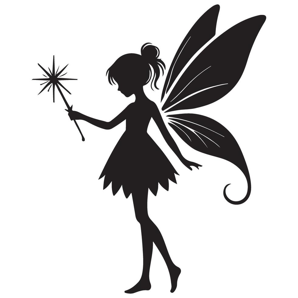 Silhouette of cute fairy with magic wand illustration art vector