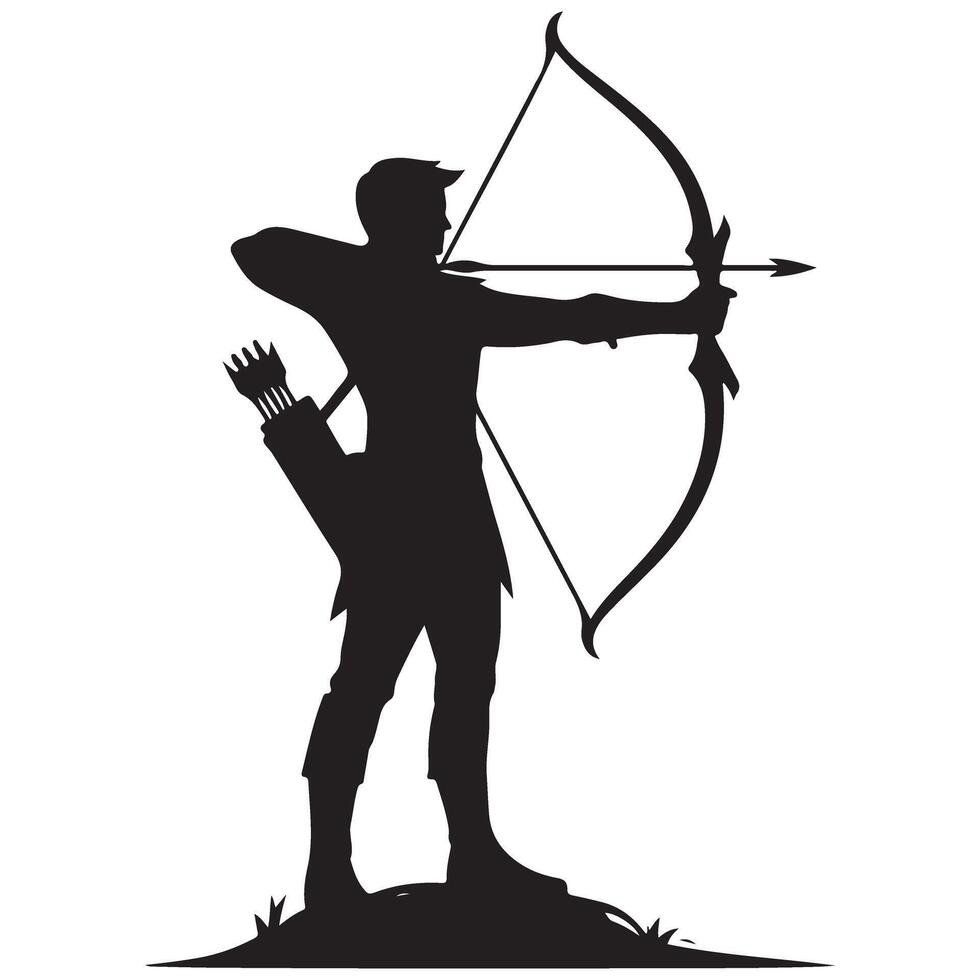 Archer with Bow and Arrow Silhouette Illustration Graphic Element vector