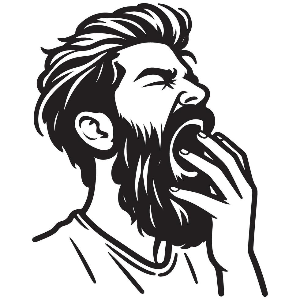 Silhouette of Bearded Man Yawning Graphic for Tired Concepts vector