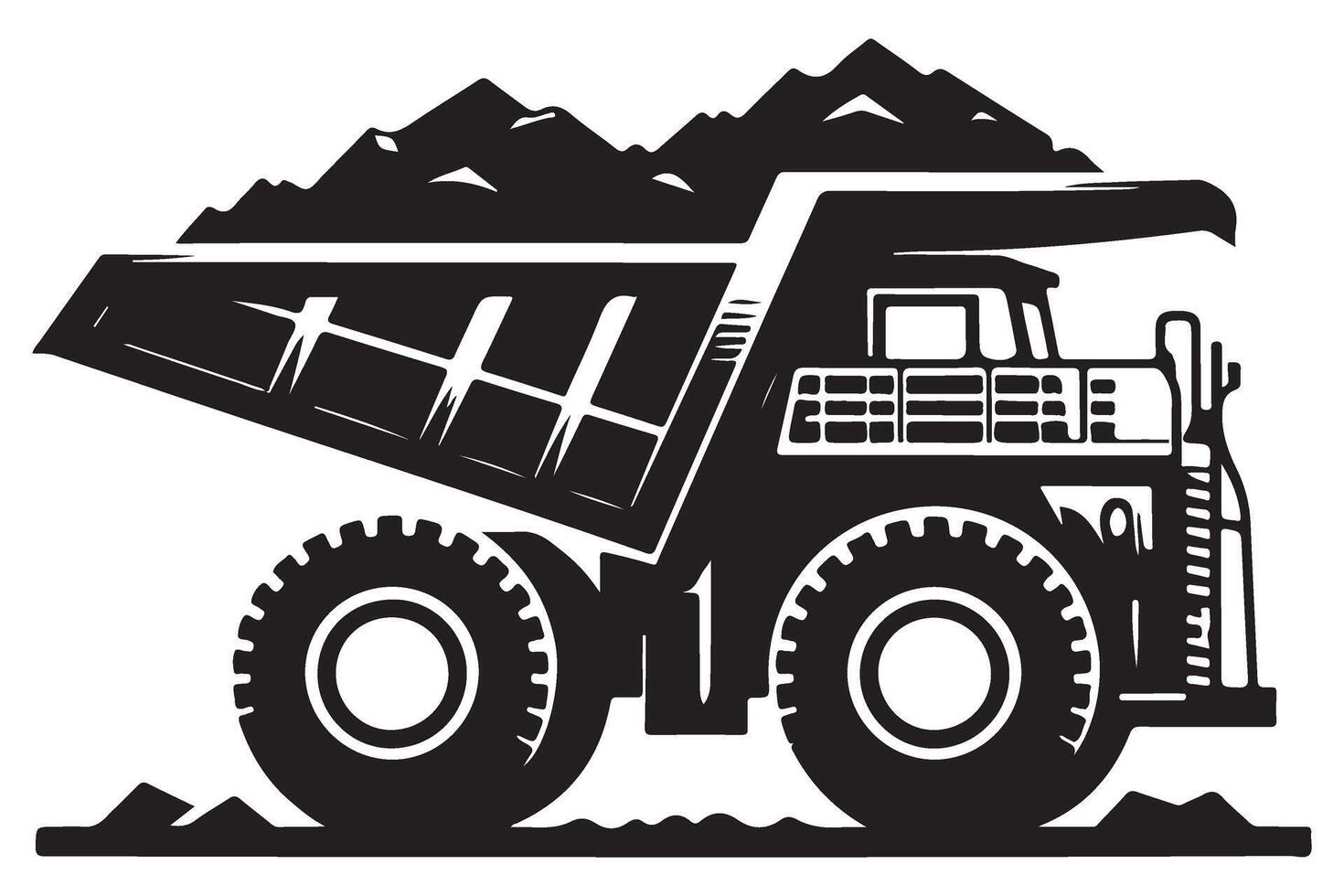 Loaded Mining Dump Truck Silhouette Illustration for Transporting vector