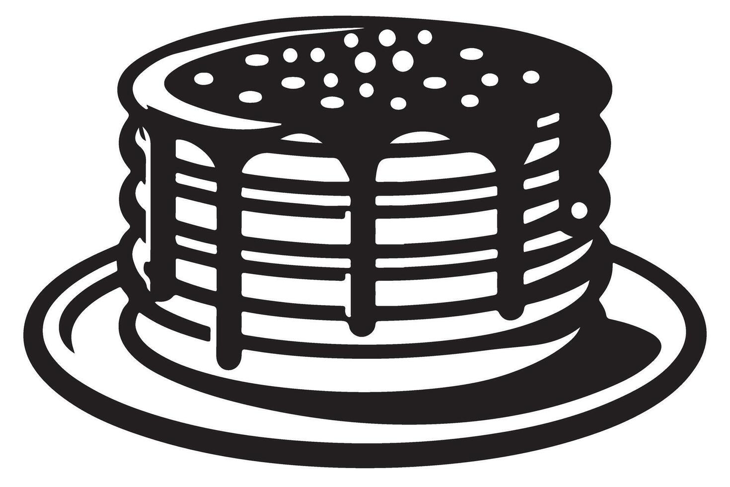 Chocolate Chip Pancakes Drizzled with Syrup Sweet Breakfast Food vector