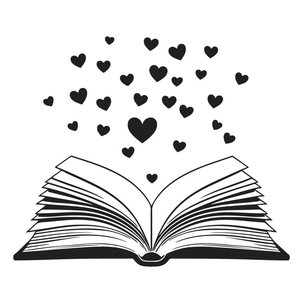 Open Book and Heart Collection Illustration Promoting Reading vector