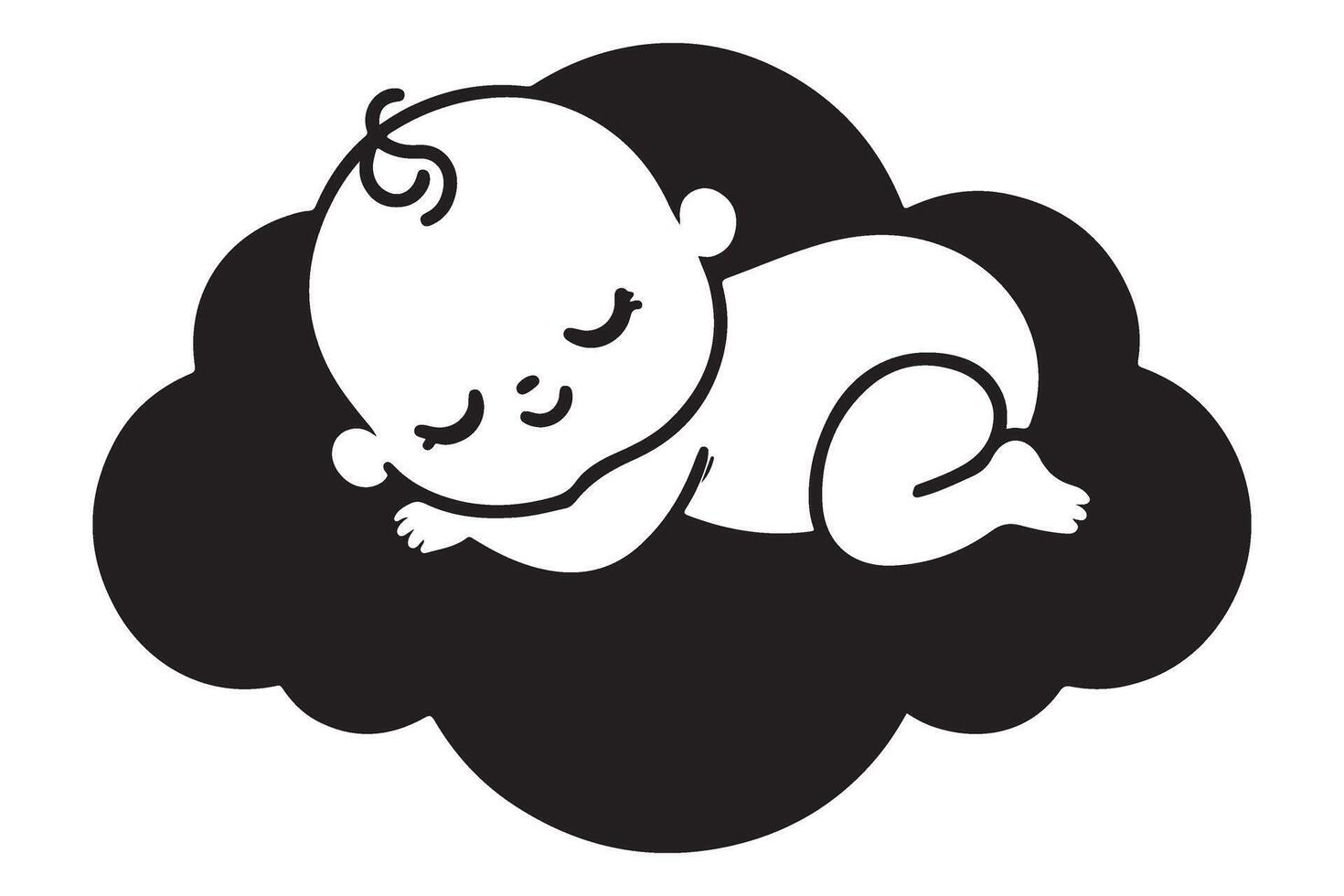 Silhouette Illustration of Newborn Sleeping on Black Cloud Nightmares vector