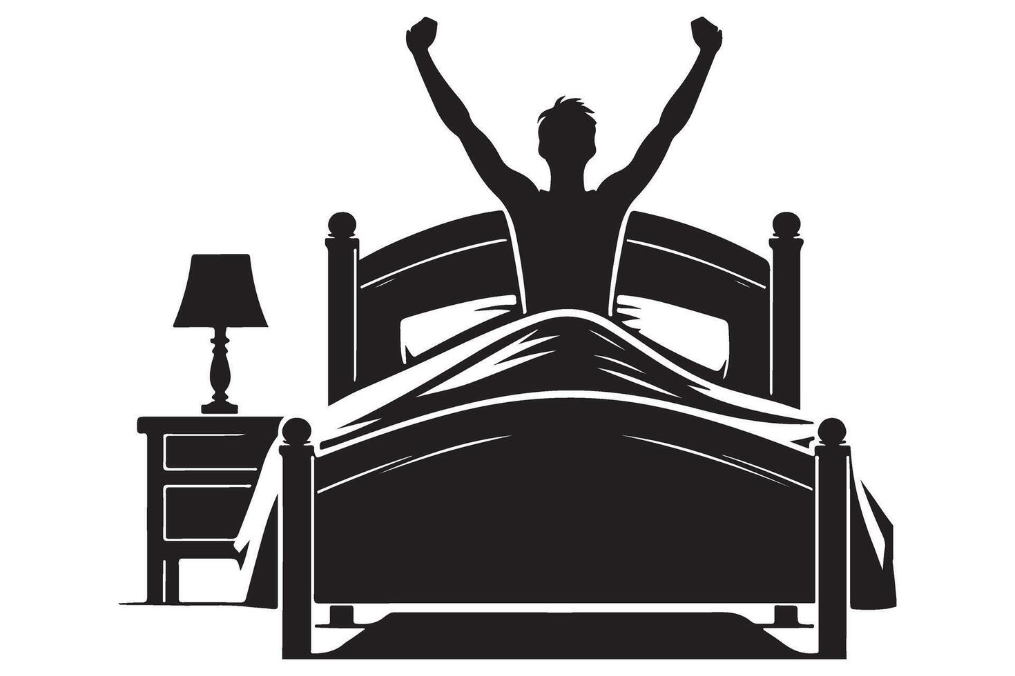 Silhouette Person Waking up in Bed Morning Routine Concept vector
