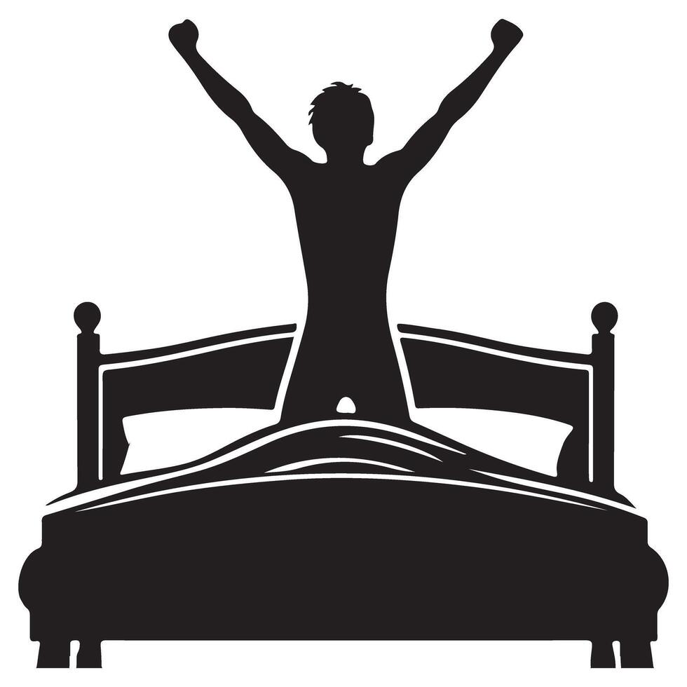 Silhouette Man Stretching in Bed for Morning Routine Art vector