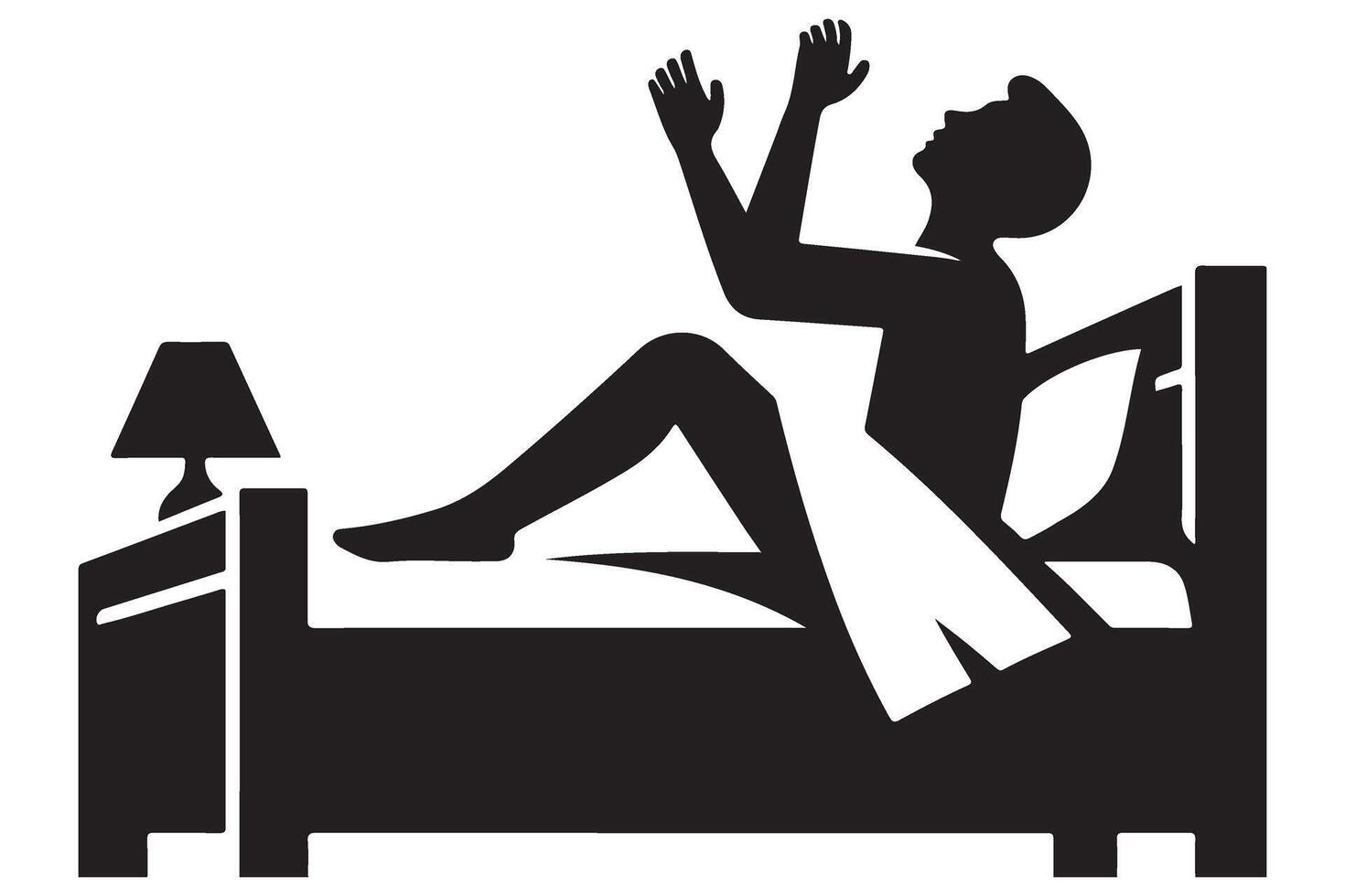 Silhouette Man Waking Up in Bed Illustration Graphic Design vector