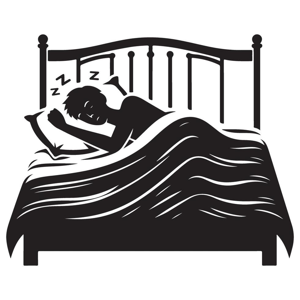 Man Sleeping Peacefully Silhouette Illustration on Bed for Sleep Health vector