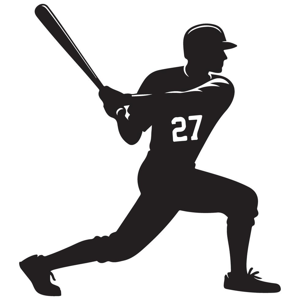 Baseball Player Silhouette with Bat in Action Powerful Swing Stance vector