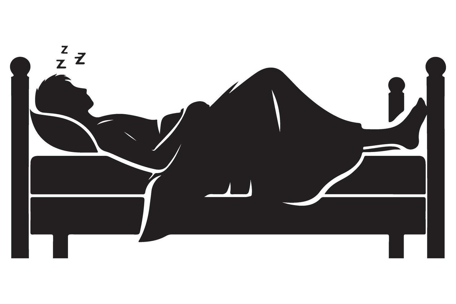 Silhouette of Sleeping Man in Bed Resting at Night Illustration vector
