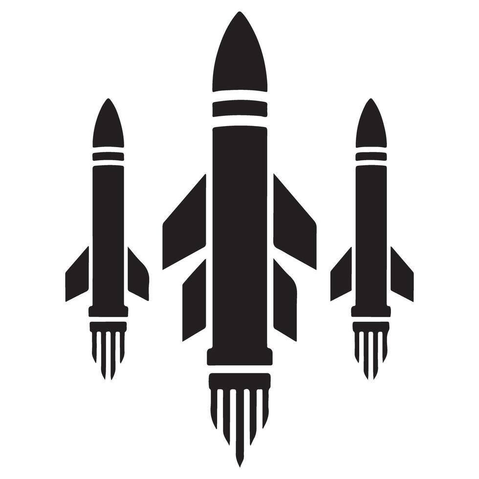 Bold Silhouette Illustration of Three Rockets Launching Together vector