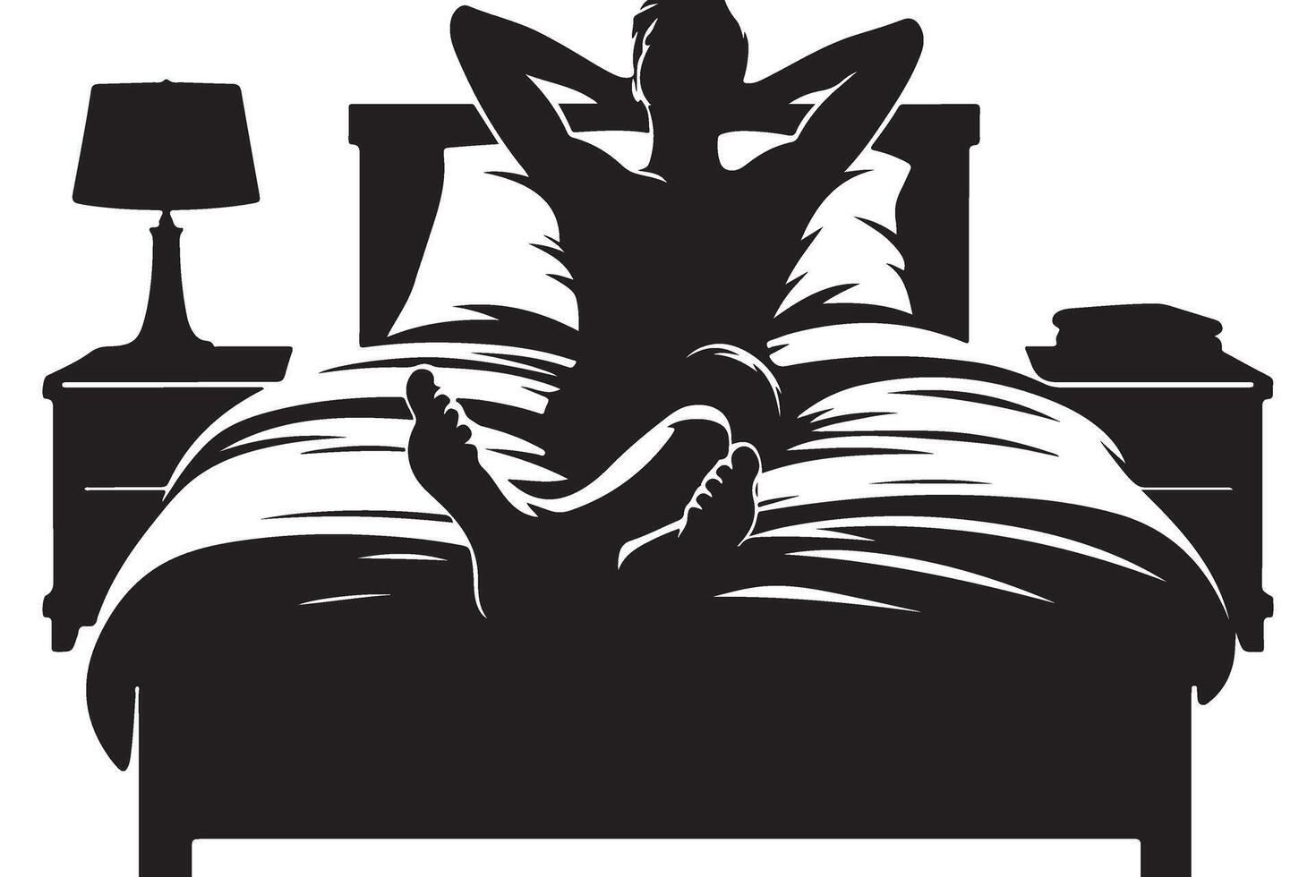 Silhouette Man Sitting in Bed for Morning Routine Designs vector