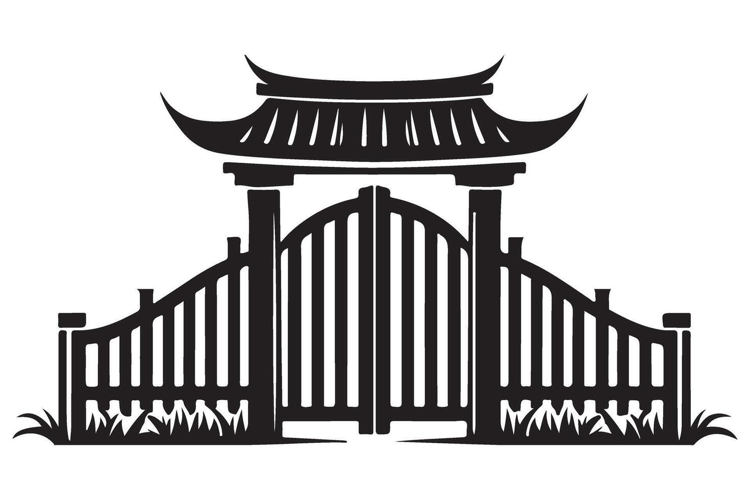 Asian Style Gate Silhouette Illustration Cultural Architecture Design vector