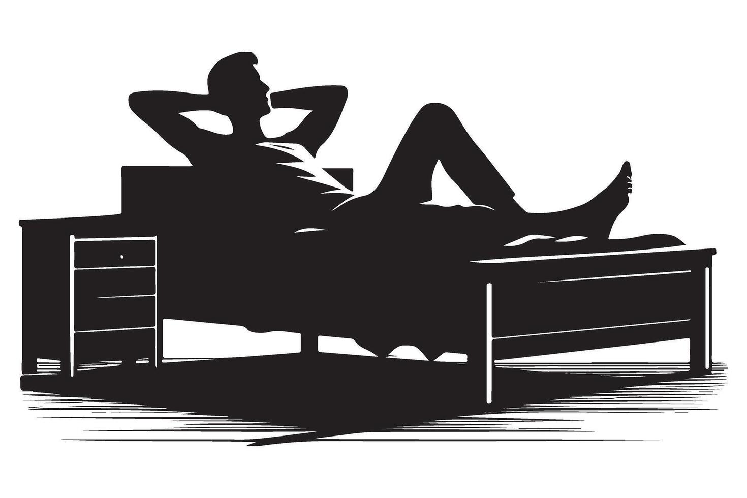 Silhouette Man Lying on Bed Art for Sleep Concept Design vector