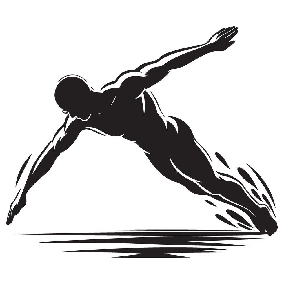 Dynamic Silhouette Swimmer Diving for Athletic Performance vector