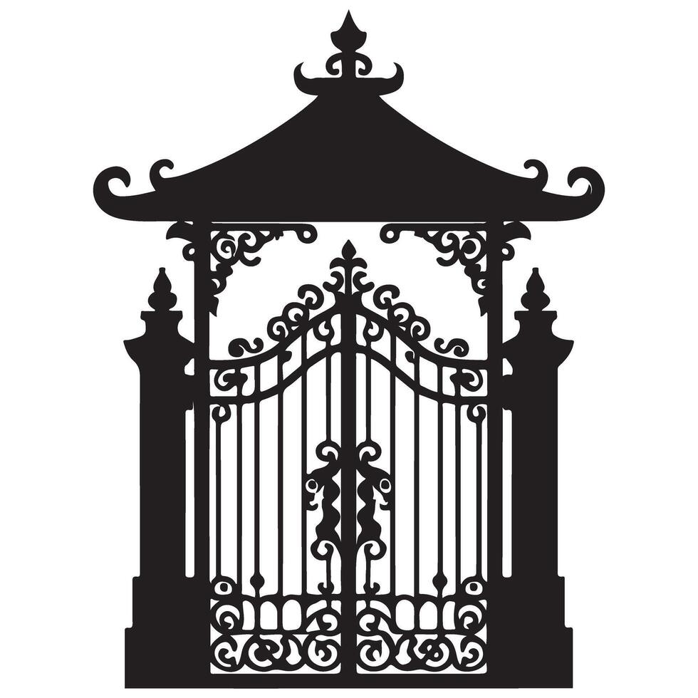 Elegant Wrought Iron Gate Silhouette a Timeless Ornamental Entrance vector