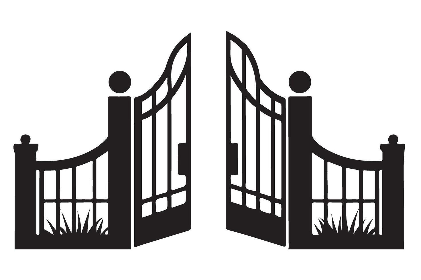 Open Iron Gates Silhouette Welcoming Entrance Illustration Design Elements vector