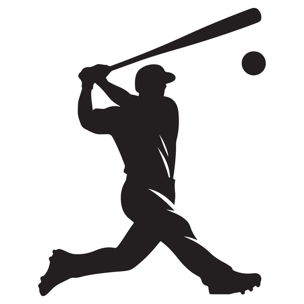 Baseball Player Silhouette Hitting Ball with Bat during Game Play vector