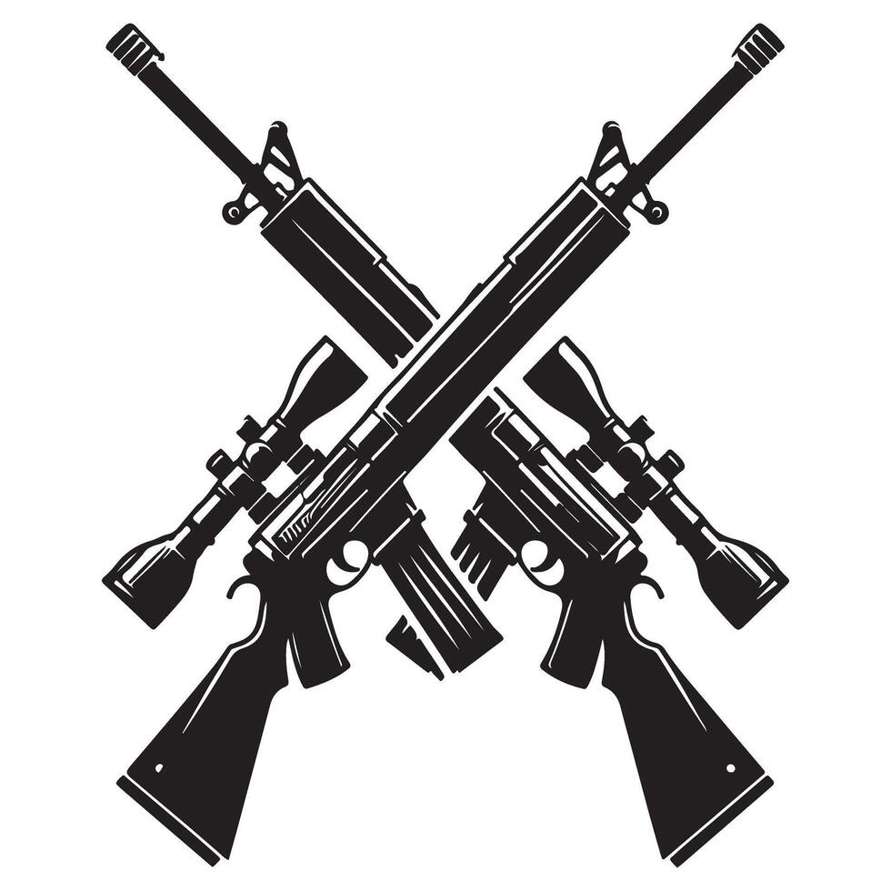 Crossed Rifles Silhouette Illustration for Military and Hunting Designs vector