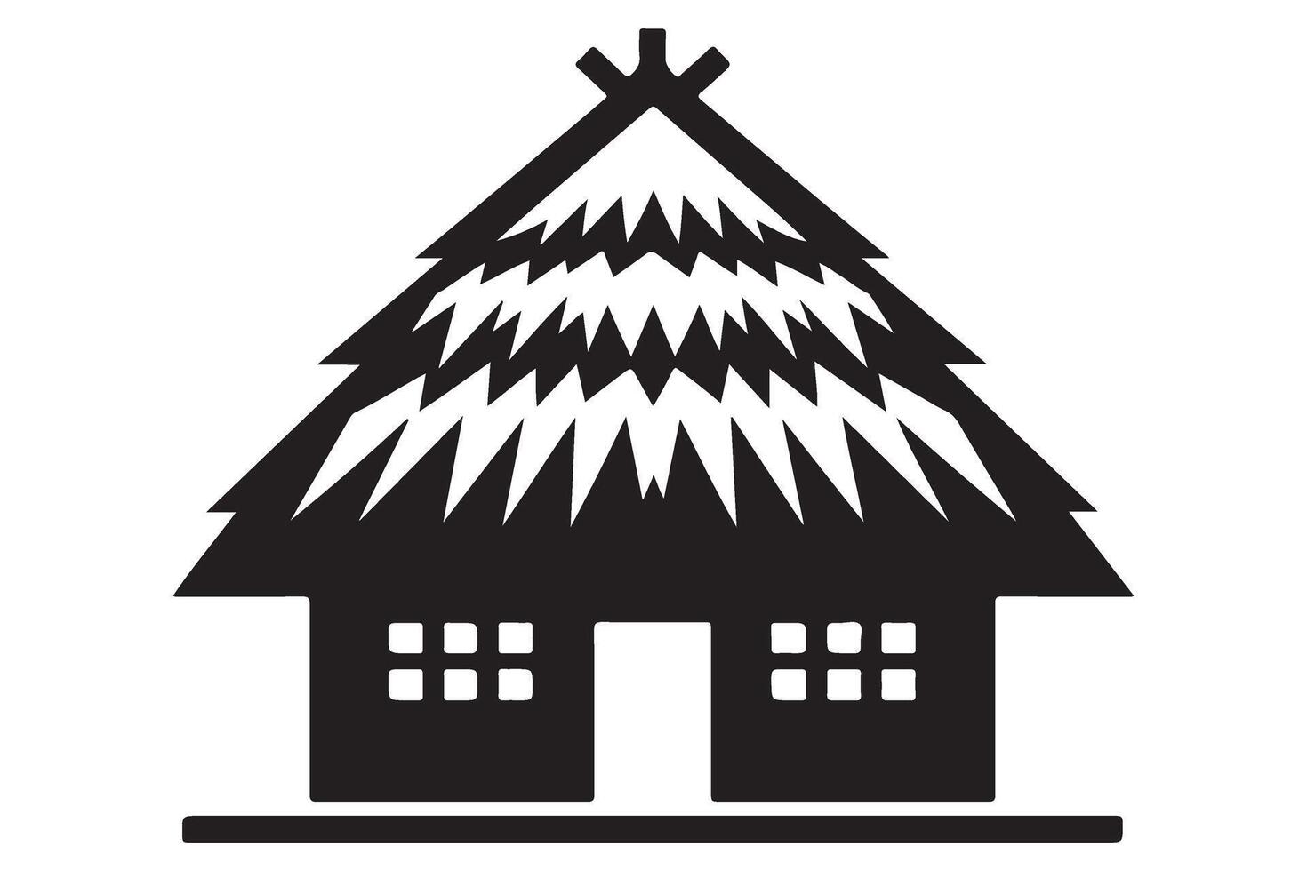 Simple Thatch Roof Home Illustration Unique Style Black Design vector