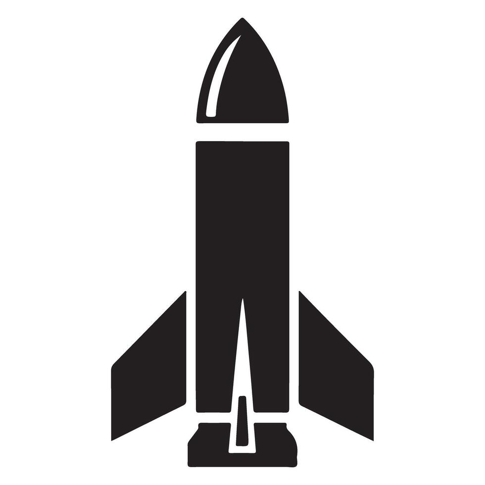 Simple Silhouette Design of an Upright Positioned Space Rocket vector