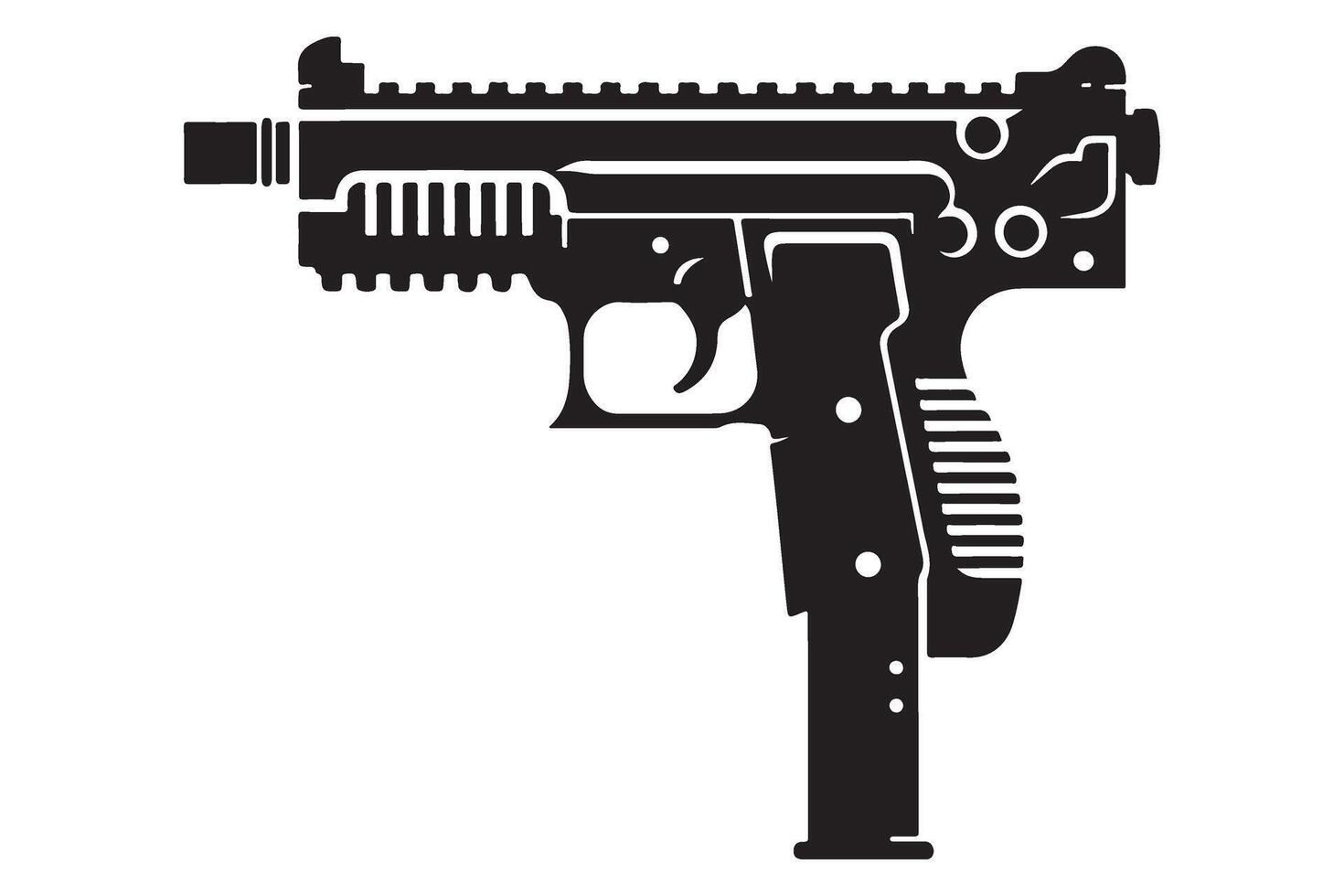 Tactical Submachine Gun Illustration Black Silhouette Graphic Design vector