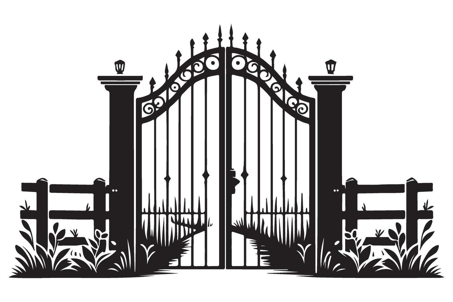 Ornate Iron Gate Silhouette Illustration for Entrance and Security Designs vector