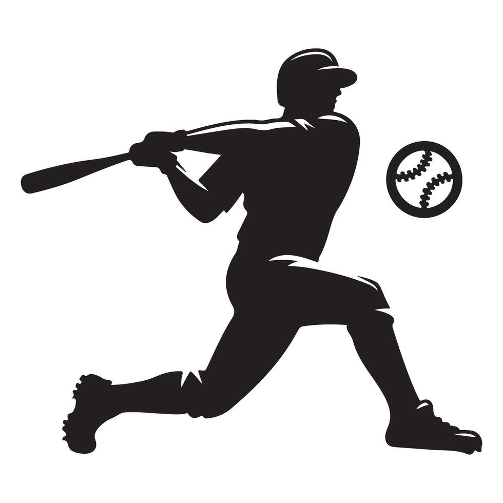 Baseball Player Silhouette Swinging Bat at Ball Powerful Hitting Moment vector