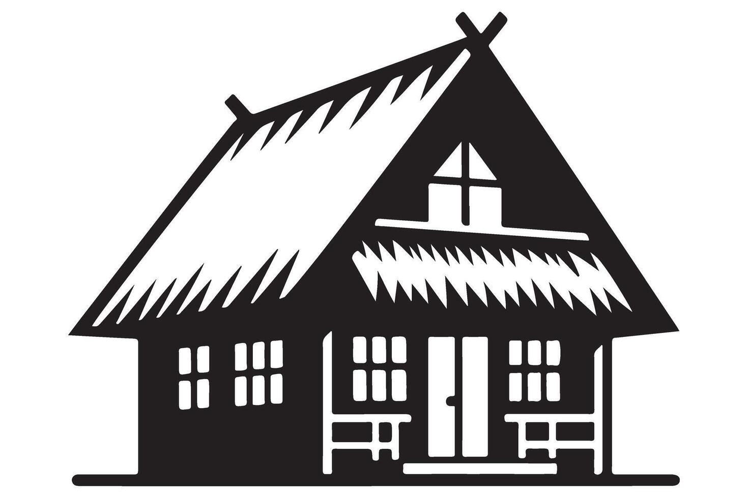 Silhouette Illustration of a Simple Thatched Roof House Architecture vector